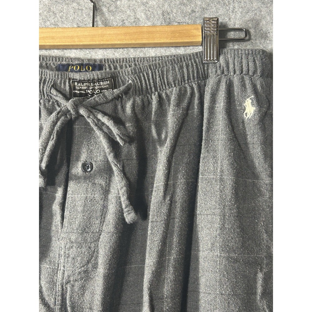 Polo Ralph Lauren Pajama Pants Mens Large Gray Plaid Flannel 100% Cotton Lounge